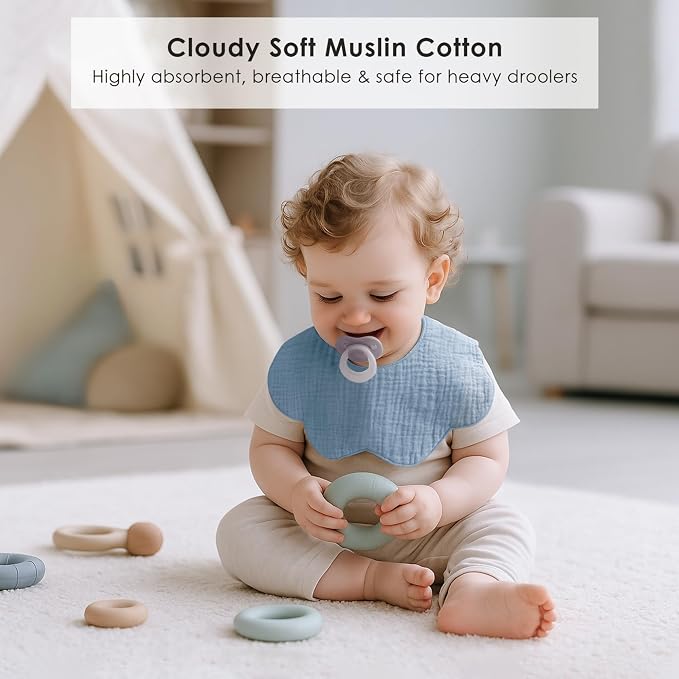 Muslin Baby Bibs, 6 Pack 100% Cotton Absorbent 360 ° Rotate Flower-Shaped - Image 2