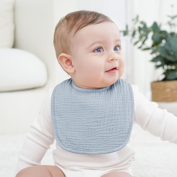 Bearmoss Muslin Baby Drooling Bibs 8 Pack, 100% Cotton Square Adjustable - Image 4