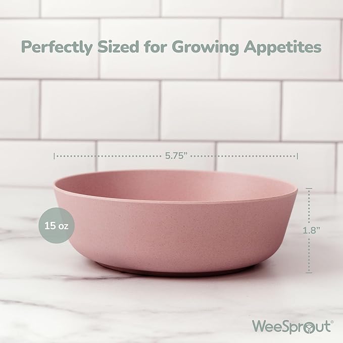 WeeSprout Bamboo Kids Bowls, Set of Four 15 oz Kid-Sized Dinnerware, Leftovers - Image 2