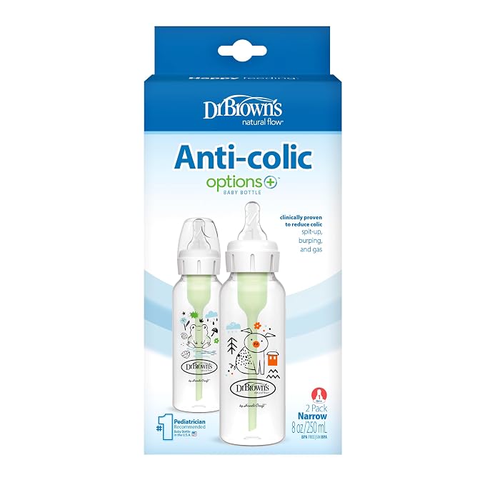 Dr. Brown's Natural Flow Anti-Colic Options+ Narrow Baby Bottle, Pig & Frog - Image 8