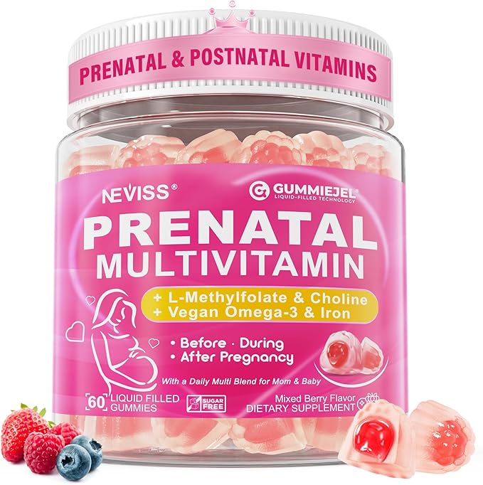 Prenatal Vitamins for Women Multivitamin Gummies w/ Methylfolate 1mg, Choline by Neviss