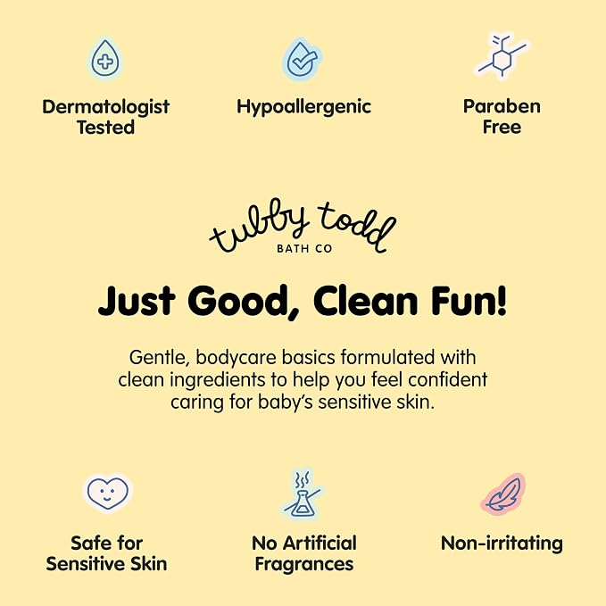 TUBBY TODD Essentials Baby Bath Gift Set – 8.5oz Hair+Body Wash, 8.5oz Bubble - Image 7