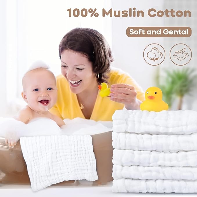 Yoofoss Muslin Baby Washcloths 100% Cotton Face Towels 6 Pack Wash Cloths - Image 3