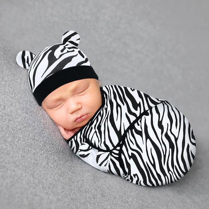 Cinaci 2 Pieces Adjustable Soft Cotton Baby Swaddle Sleep Sacks Hats Newborn - Image 6