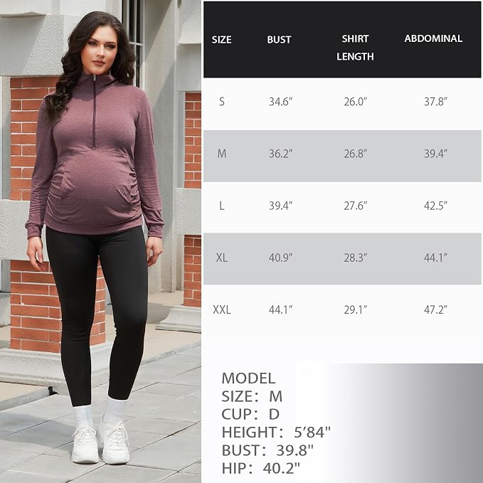 GINKANA Maternity Women's Long Sleeve Shirt Half Zipper Lapel Lightweight - Image 8