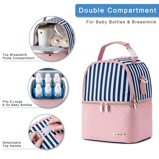 Breastmilk Cooler Bag with Ice Pack Fits 6 Baby Bottles up to 9 Ounce, Breast - Image 3