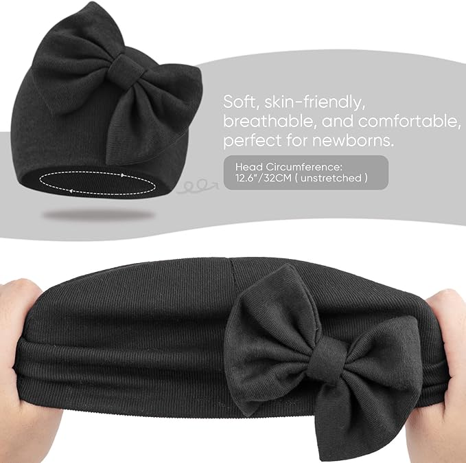 BQUBO Newborn Baby Girls Hats Mittens Set Hospital Hat Beanie Infant Bow Hats - Image 7