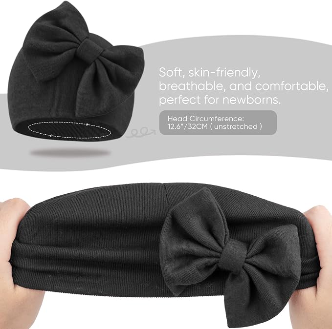 BQUBO Newborn Baby Hats Mittens Set Hospital Hat Beanie Infant Bow Hats Baby - Image 7
