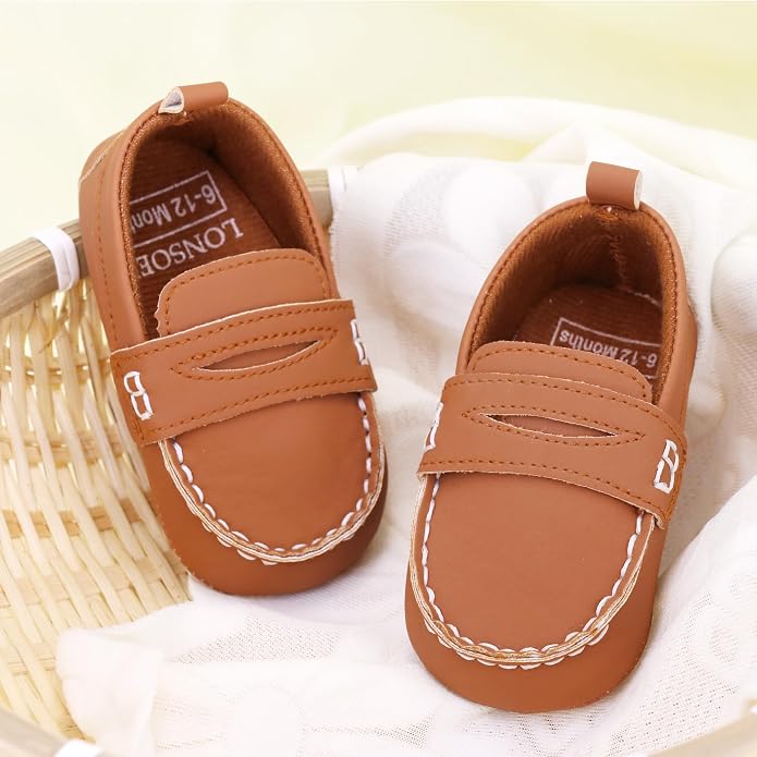 LONSOEN Baby Girls Boys Loafers Prewalker Dress Crib Shoes - Image 2