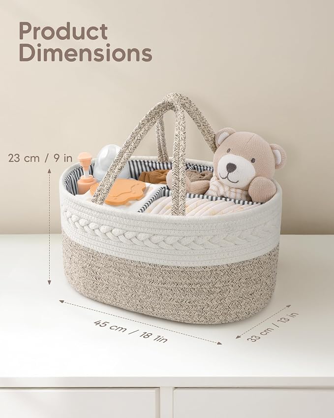 Maliton Extra Large Baby Diaper Caddy Organizer, Cotton Rope Nursery Basket - Image 2