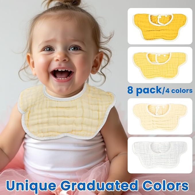 EllieHouse Baby Bibs for Girls Boys 8 Pack Muslin Drool Teeth Drooling Teething - Image 5