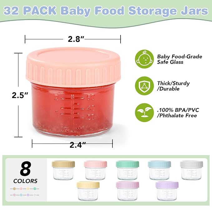 32-Pack Leakproof 4oz Glass Baby Food Jars - Image 3