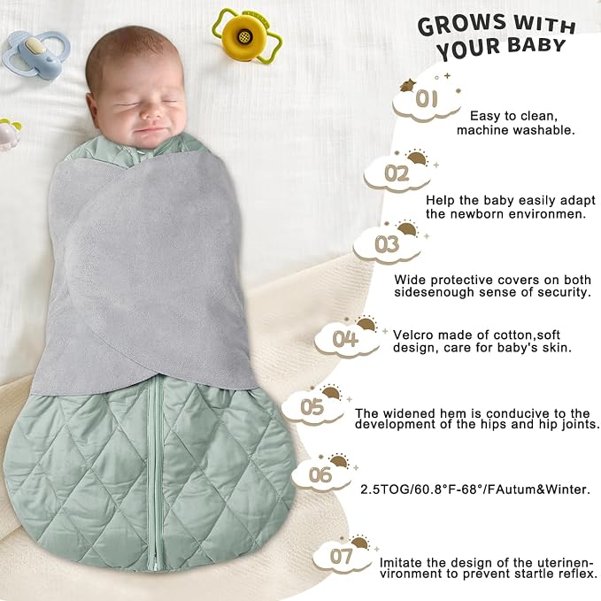 Newborn Sleep Sack Baby Swaddle, 3-Way Adjustable Wearable Blanket, Swaddling - Image 5