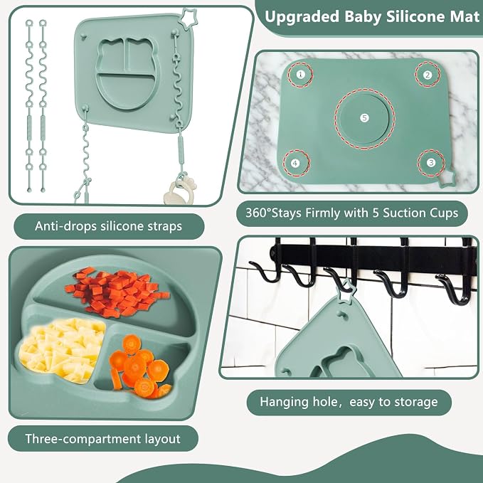 1 Pack Silicone Mat for Babies, Baby Placemat Built-in Suction Base and - Image 4