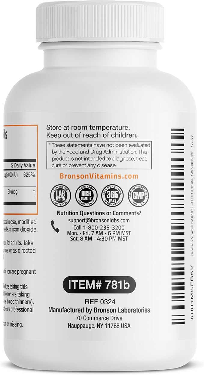 Bronson Vitamin K2 with D3 Supplement Non-GMO Formula 5000 IU Vitamin D3 & 90 - Image 7