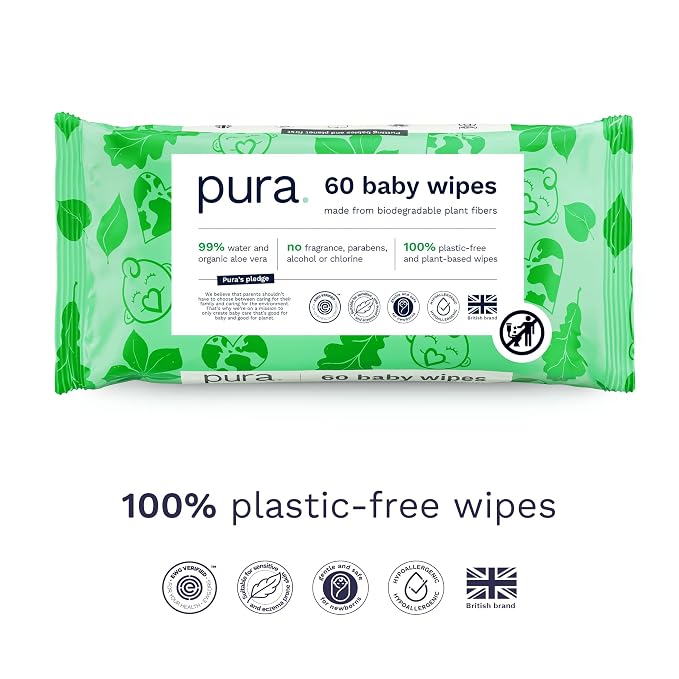 Pura Natural Sensitive Baby Wipes, 99% Water, Unscented & Hypoallergenic - Image 3