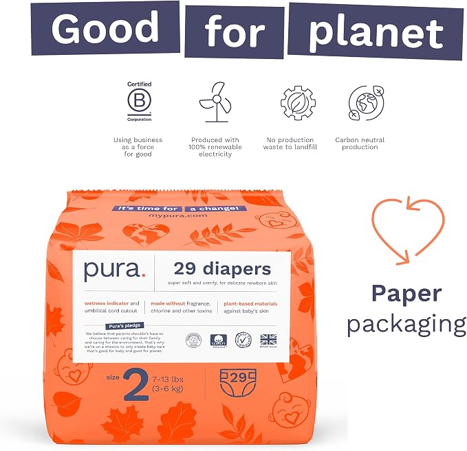 Pura Hypoallergenic Diapers, Size 2 Totally Chlorine Free, Wetness Indicator - Image 4