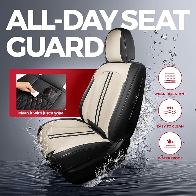 FREESOO Front Seats 2PCS Leather Car Seat Covers, Ultra Breathable Waterproof - Image 3