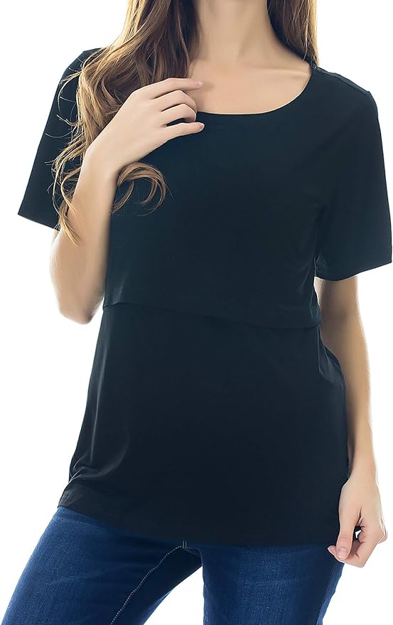 Smallshow Women's Maternity Nursing Tops Short Sleeve Breastfeeding Clothes - Image 5