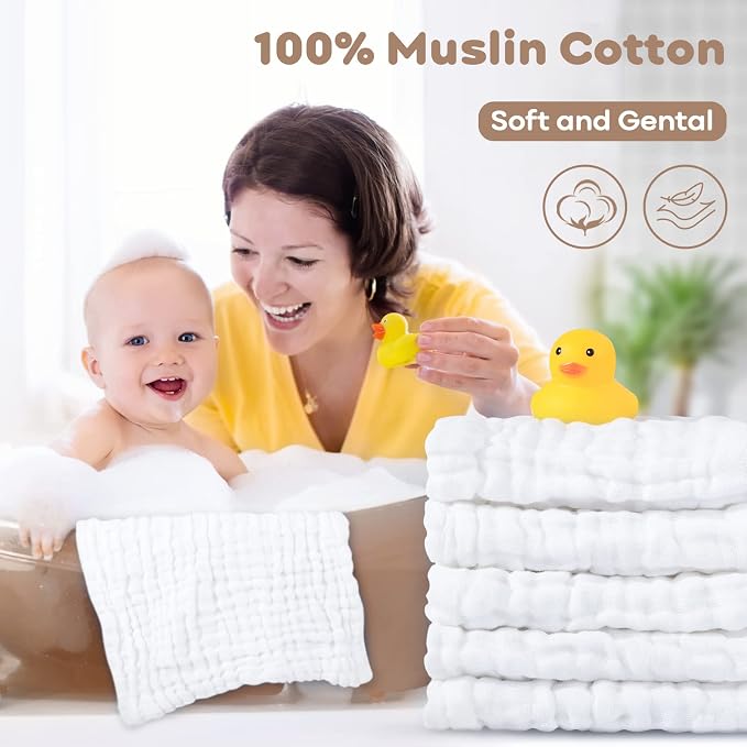 Yoofoss Muslin Baby Washcloths 100% Organic Cotton Face Towels 10 Pack Wash - Image 3