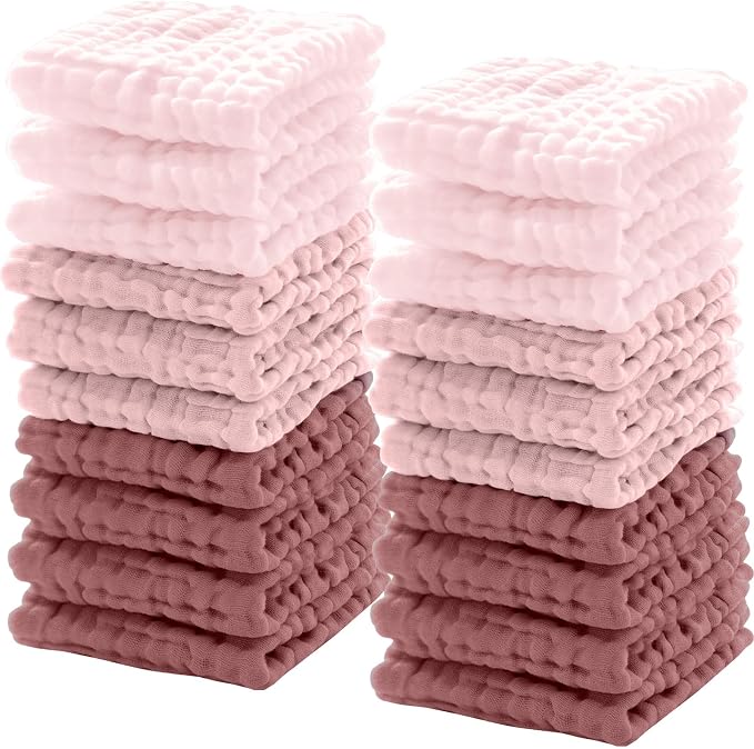Breling 20 Pcs Baby Muslin Washcloth 12 x 12 Inch 100% Cotton Soft and by Breling
