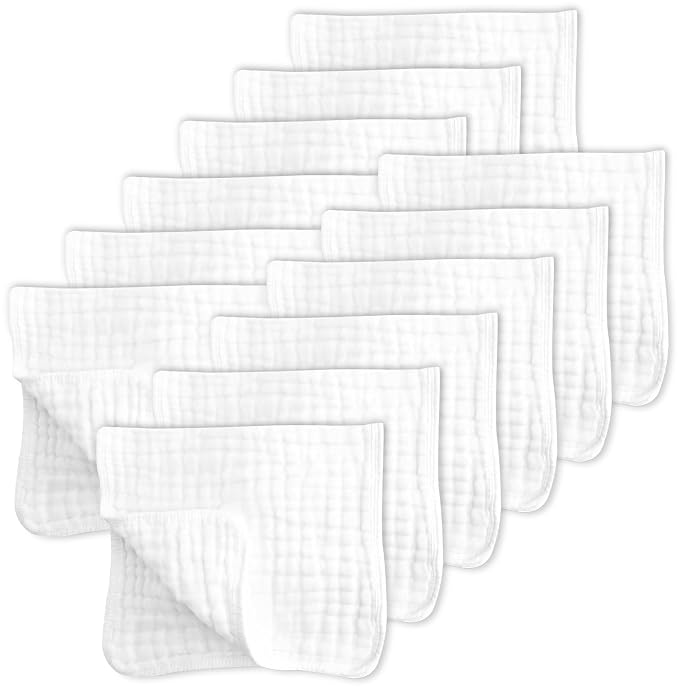 SWEET DOLPHIN 12 Pack Muslin Burp Cloths Large 100% Cotton Hand Washcloths by SWEET+DOLPHIN