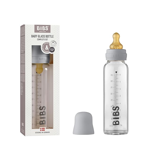 BIBS Baby Glass Bottle. Anti-Colic. Round Natural Rubber Latex Nipple. Supports by BIBS