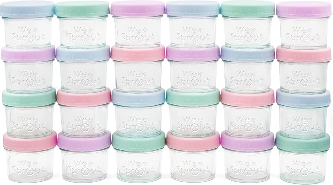 WeeSprout Baby Food Storage Glass Jars w/Lids Pastel Variety, Reusable Small by WeeSprout