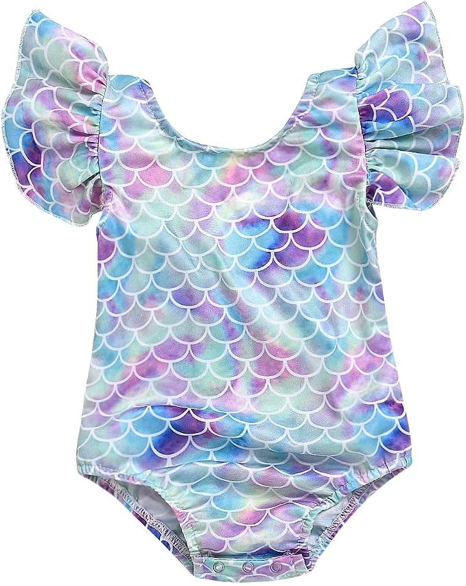 Toddler Girl Baby Ruffles Mermaid Fish Scale Swimsuit One Piece Swimwear by Hiha