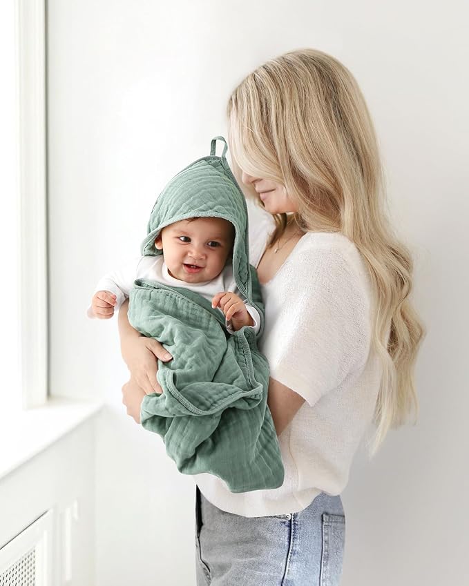 Hooded Baby Towels for Newborn, 35x35 Inch 3 Pack 100% Muslin Cotton Baby Bath - Image 6