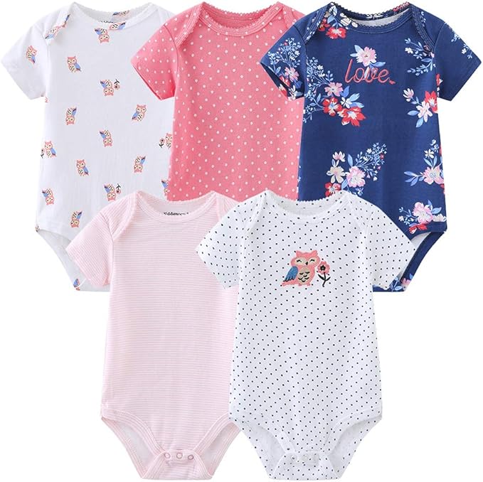 Kiddiezoom Newborn Baby Unisex Cotton One-Piece Bodysuits Baby Gift 5-Pack Baby by Kiddiezoom