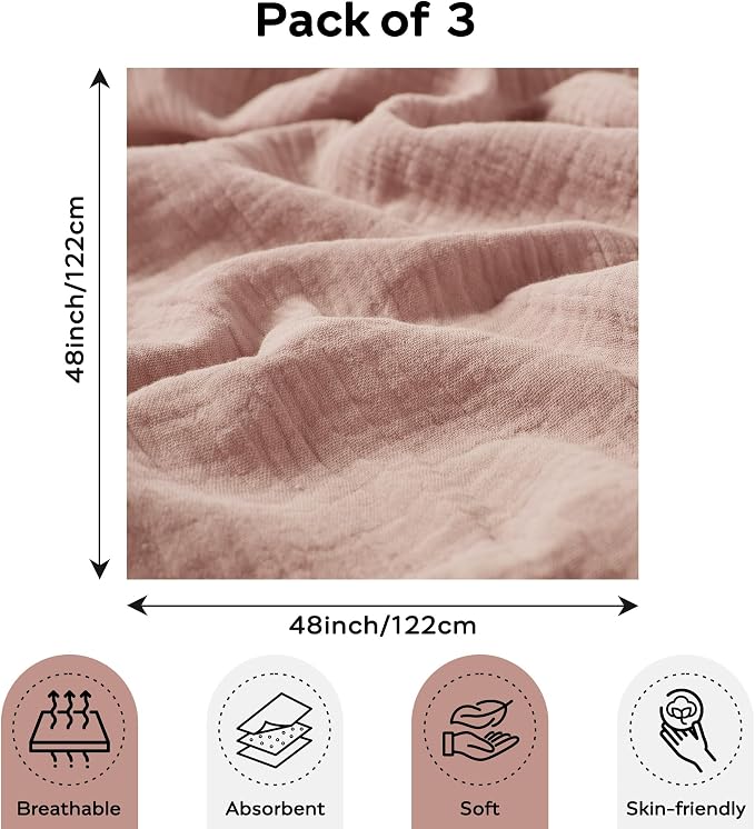 JELLYMONI 3 Pack Muslin Swaddle Blankets - Image 3
