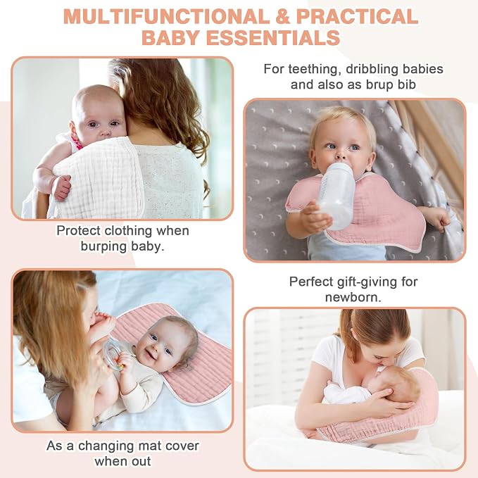 MUKIN Baby Muslin Burp Cloth Set of 6, Ultra Soft Absorbent Thick Cotton - Image 4