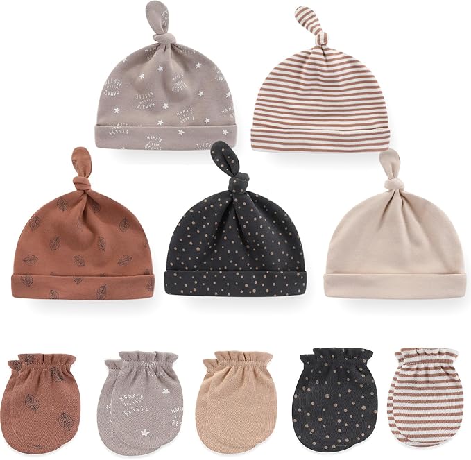 Newborn Baby Boy Girl Caps Mittens Socks Set Cotton Baby Essentials Accessories - Image 2