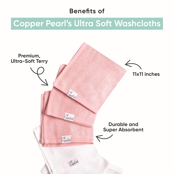 Copper Pearl 6 Ultra Soft Baby Bath Washcloths Premium Large Soft River 11" x - Image 2