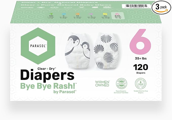 Parasol Clear+Dry Disposable Diapers and Clear+Pure Wipes, RashShield Protection by ParasolCo