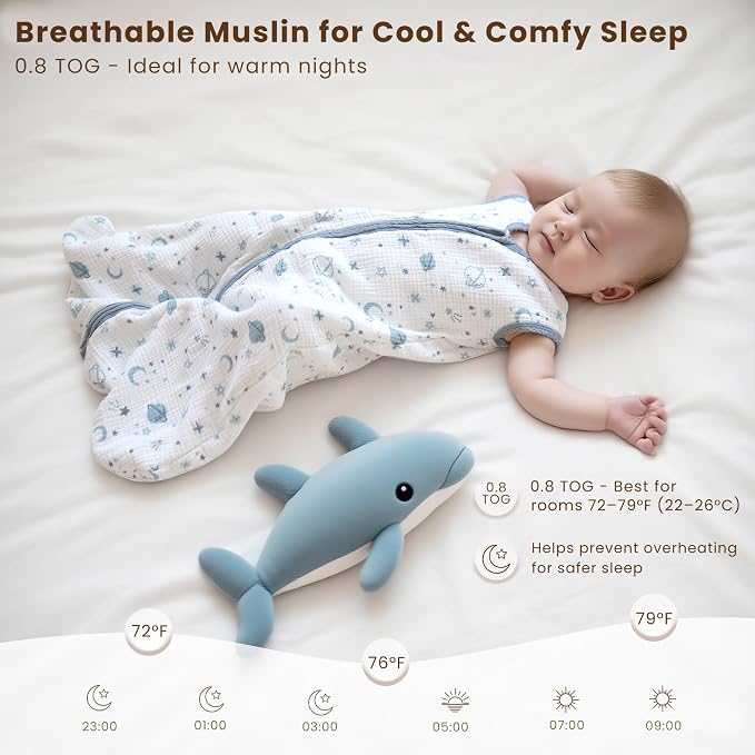 Konssy Muslin Baby Sleep Sack 6-12 Months 0.8 TOG, 2 Pack 100% Cotton Wearable - Image 3