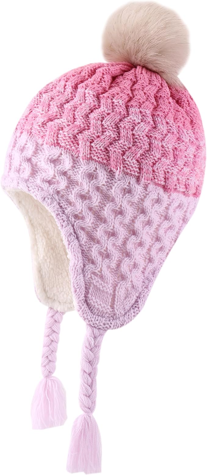 LANGZHEN Toddler Kids Infant Winter Hat, Earflap Knit Warm Cap Fleece Lined by LANGZHEN