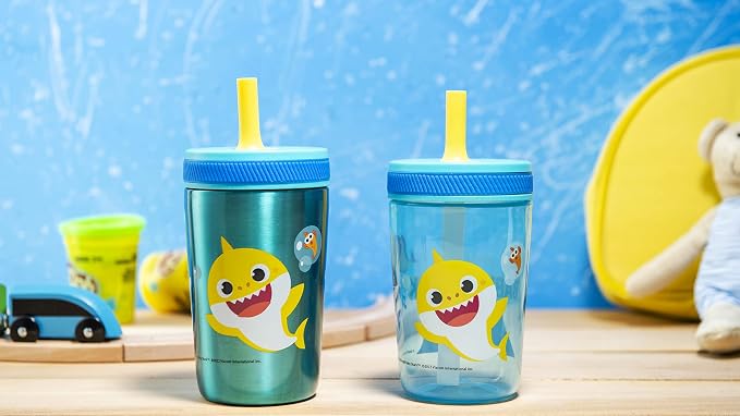 Zak Designs Baby Shark Kelso Tumbler Set, Leak-Proof Screw-On Lid - Image 10