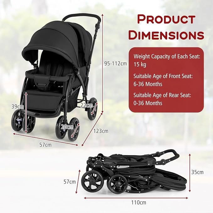 HONEY JOY Double Stroller, Foldable Lightweight Infant Twin - Image 9