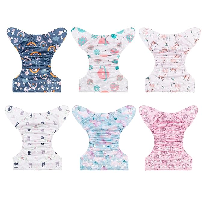 babygoal Reusable Cloth Diapers 6 Pack+6pcs Rayon from Bamboo Inserts+Wet Bag - Image 2