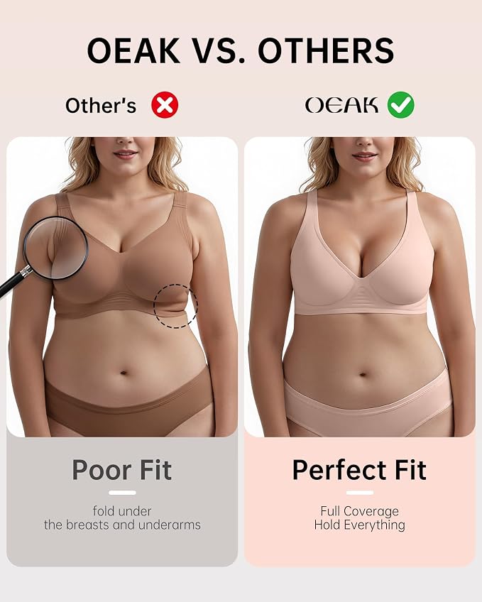 OEAK Womens Deep V Bras Wireless Comfortable Bra Supportive No Underwire Bras - Image 4