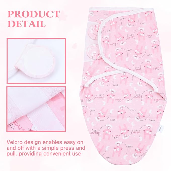 Cinaci 2 Pieces Adjustable Soft Cotton Baby Swaddle Sleep Sacks Hats Newborn - Image 4
