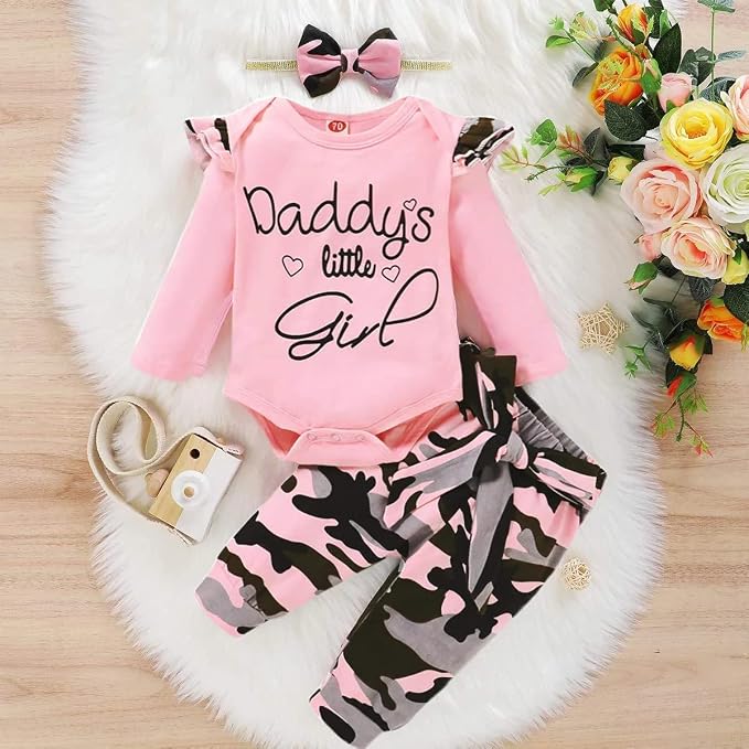 Newborn Baby Girl Clothes, Infant Girl Outfits Long Sleeve Ruffle Romper + - Image 2