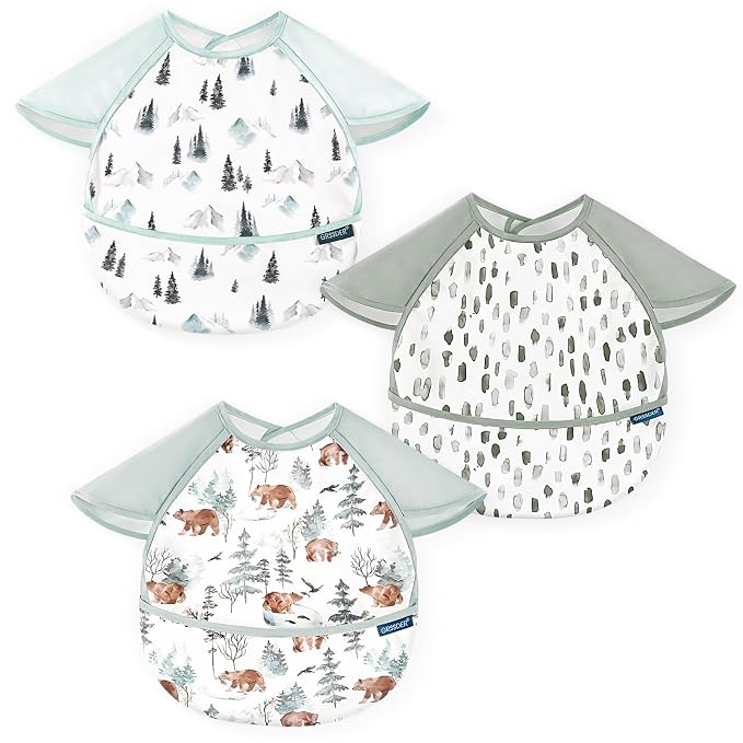 GRSSDER 3-pack Mess Proof Baby Feeding Bibs by BUYNOW