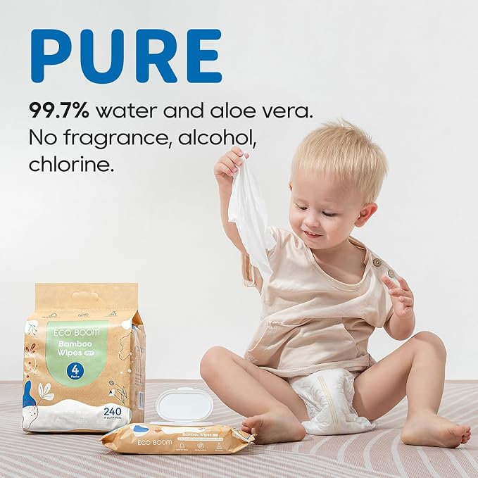 ECO BOOM Bamboo Baby Wipes | natural | 100% Plant-Based & fragrance free | - Image 3