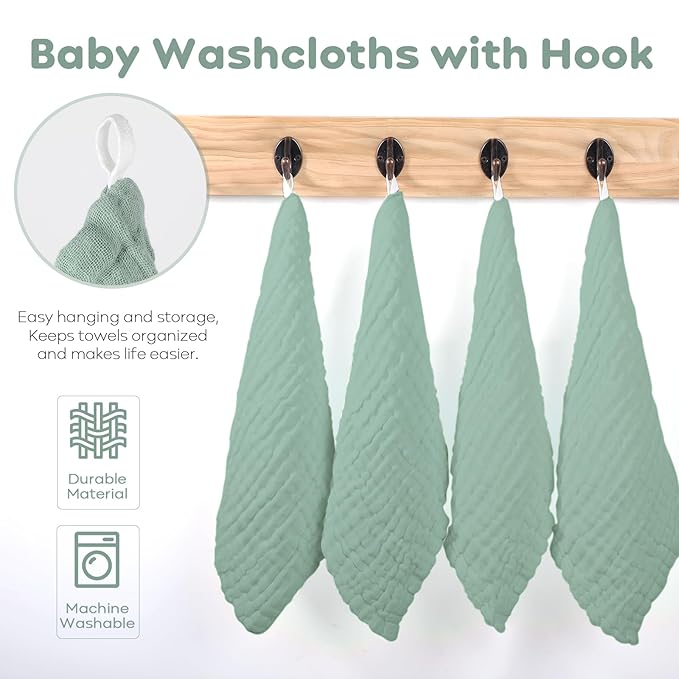 Yoofoss Muslin Baby Washcloths 100% Organic Cotton Face Towels 6 Pack Wash - Image 5