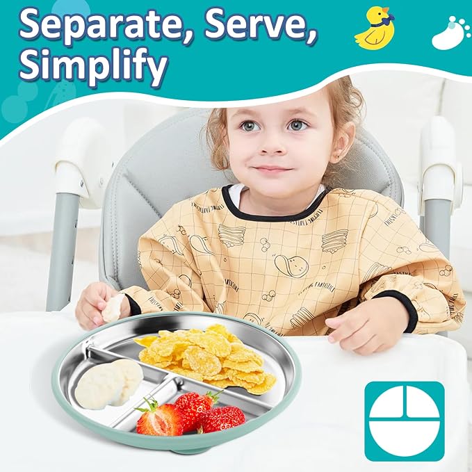 Stainless Steel Suction Plates for Toddlers, Non Toxic Non Slip Portion Control - Image 7