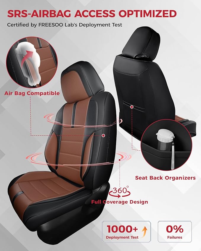 FREESOO Black Brown Car Seat Covers Full Set - Image 3