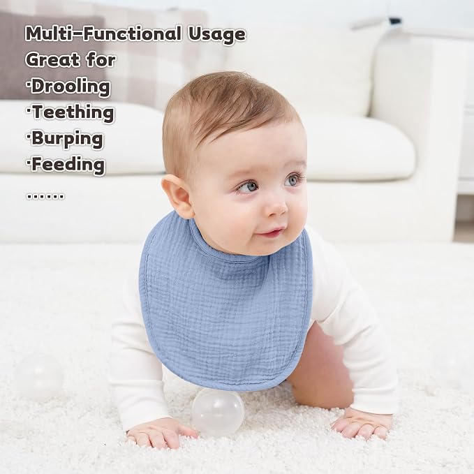 Susurration Muslin Baby Drool Bibs 6Pack Soft Square Adjustable Baby Bandana - Image 3